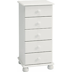 Pegane Commode avec 5 tiroirs en pin massif coloris blanc - Longueur 44,10 x profondeur 38,80 x hauteur 89,90 cm