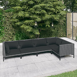 vidaXL Salon de jardin 5 pcs avec coussins Résine tressée Gris foncé