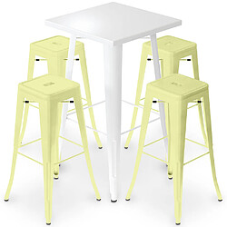 ICONIK INTERIOR Table de bar blanche + X4 tabourets de bar en acier mat Set Bistrot Stylix Design Industriel - Nouvelle édition Jaune pâle