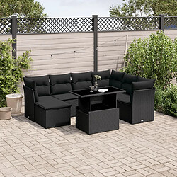 vidaXL Salon de jardin 8 pcs avec coussins noir résine tressée 