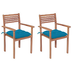 vidaXL Chaises de jardin lot de 2 et coussins bleu Bois de teck massif