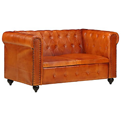 vidaXL Canapé Chesterfield à 2 places Brun roux Cuir véritable