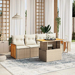 vidaXL Salon de jardin avec coussins 5 pcs beige résine tressée 