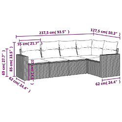 Avis vidaXL Salon de jardin avec coussins 5 pcs marron résine tressée