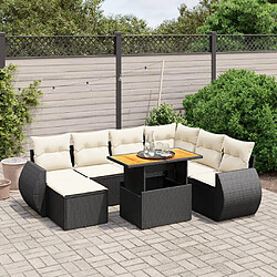 Maison Chic Ensemble Tables et chaises d'extérieur 8 pcs avec coussins,Salon de jardin noir résine tressée -GKD782711