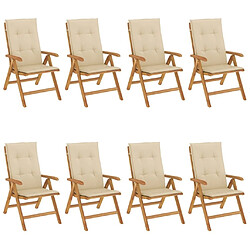 Maison Chic Lot de 8 Chaises de jardin inclinables,Fauteuil d'extérieur et coussins teck solide -MN65862