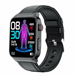 E500 Montre Intelligente Écran Tactile En Temps Réel Glycémie Ecg Ppg Surveillance Sport Fitness Smartwatch Ceinture En Cuir Noir 