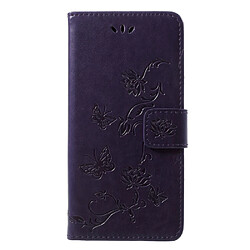 Etui en PU  porte-carte fleur papillon violet foncé pour Huawei P20 Lite 