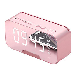 Bluetooth 5.0 Haut-parleur Radio FM Miroir LED Réveil Chargeur USB Maison Rose pas cher