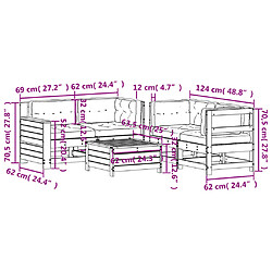 vidaXL Salon de jardin 5 pcs avec coussins blanc bois massif de pin pas cher