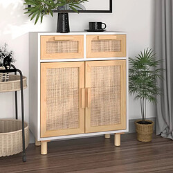 Maison Chic Buffet,Meuble de Rangement,commode pour salon,Cuisine Blanc 60x30x75 cm Bois de pin massif et rotin naturel -MN69210