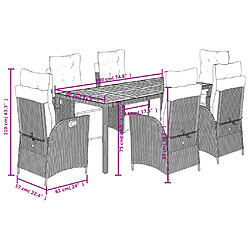 vidaXL Ensemble à manger de jardin et coussins 7 pcs gris rotin pas cher