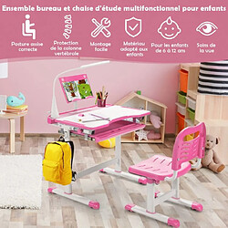 Helloshop26 Ensemble bureau et chaise pour enfants avec éclairage led plateau incliné et tiroir coulissant réglable en hauteur rose 20_0007119