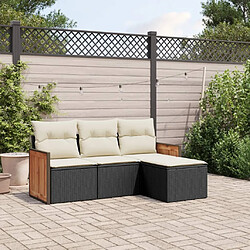 vidaXL Salon de jardin 4 pcs avec coussins noir résine tressée 