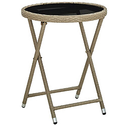 vidaXL Table à thé Beige 60 cm Résine tressée et verre trempé