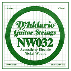 Corde 032 D'addario guitare électrique - Filet rond NW032