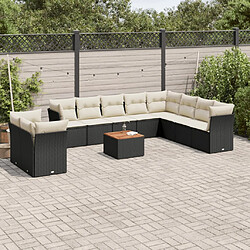 vidaXL Salon de jardin 11 pcs avec coussins noir résine tressée 