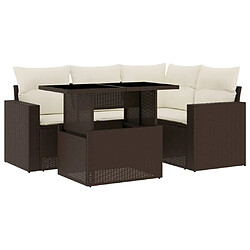 vidaXL Salon de jardin avec coussins 5 pcs marron résine tressée