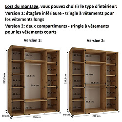 Abiks Meble Armoire à portes coulissantes Davos 3 235.2 x 200 x 60 3 portes coulissante (Noir/Chêne artisan/Argent) pas cher