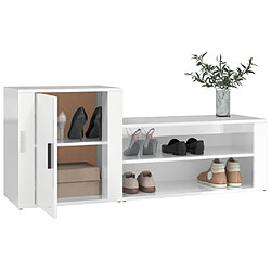 Avis vidaXL Armoire à chaussure Blanc brillant 130x35x54 cm Bois ingénierie