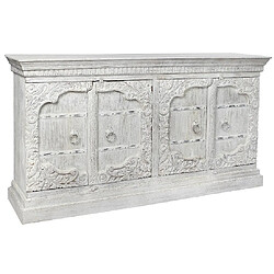 Pegane Buffet meuble de rangement en bois de manguier et métal coloris blanc vintage - Longueur 190 x Hauteur 100 x Profondeur 43 cm 