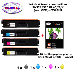 PACK 4 Toner Brother TN321,TN326 BK,C,Y,M pour imprimante Brother HL L8250CDN, L8300, L8350CDW, L8350CD+20f A6 brillants-T3AZUR 