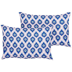 Beliani Lot de 2 coussins de jardin à motif de paon bleu et rose 40 x 60 cm CERIANA 