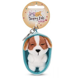 NICI Peluche Porte-Cles 8 Cm - Chien Tachete Marron Endormi