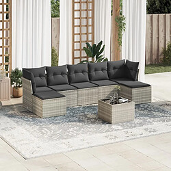 vidaXL Salon de jardin 8 pcs avec coussins gris clair résine tressée