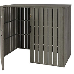 Decoshop26 Abri de poubelles extérieur conteneurs à ordures jusqu'à 4 bacs 115x140x100 cm en métal aspect bois extensible gris 04_0005609