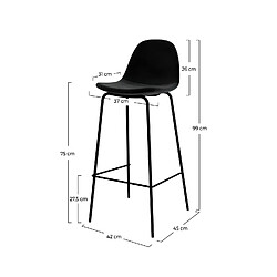 Rendez Vous Deco Chaise de bar Henrik en velours noir 75 cm (lot de 2)