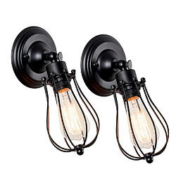 Stoex Lot de 2 Applique Murale Industrielle Métal Fer Luminaire Vintage Retro pour Maison de Champagne Café Loft Cuisine Salon et chambre d'hôtel, E27 Noir