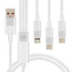 LinQ Câble USB vers Lightning + 2 USB-C 60W Charge Rapide Longueur 1.2m Blanc 