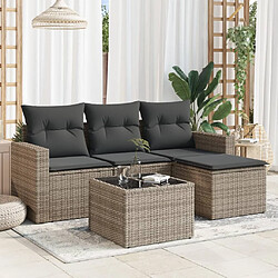 vidaXL Salon de jardin 5 pcs avec coussins gris résine tressée 