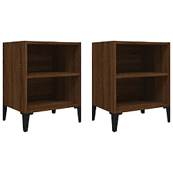 Maison Chic Lot de 2 Tables de chevet,Table de nuit,Table d'appoint pour salon pieds en métal - Chêne marron 40x30x50 cm -MN27237