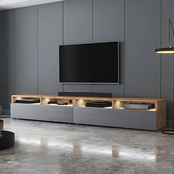 Selsey Meuble TV - REDNAW - 200 cm - chêne wotan / gris brillant - avec LED