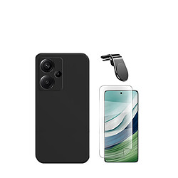 Jeu de films en verre trempé de la couverture 5D + Cas de silicone liquide + SuppOrt Magnétique L Voiture de conduite sécuritaire Phonecare pour Xiaomi Redmi Note 13 Pro+ Plus - le noir 