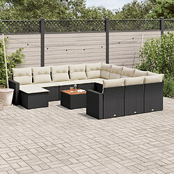 vidaXL Salon de jardin avec coussins 13 pcs noir résine tressée 