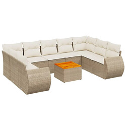 vidaXL Salon de jardin avec coussins 10 pcs beige résine tressée