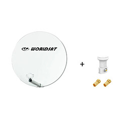 Antenne Parabole Fibre SMC 60 cm Beige WORLDSAT + LNB Single 0,1 dB Full HD 1080p 4K Ultra HD + 2 Fiches F Or - Visserie en Inox