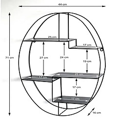 Pegane Etagère murale en métal laqué noir - Longueur 44 x Hauteur 71 x Profondeur 16 cm