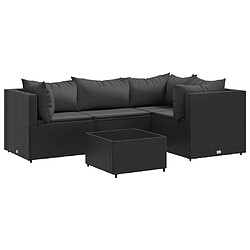 vidaXL Salon de jardin 5 pcs avec coussins Noir Résine tressée