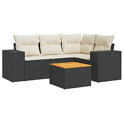 Maison Chic Salon de jardin 5 pcs avec coussins | Ensemble de Table et chaises | Mobilier d'Extérieur noir résine tressée -GKD95994