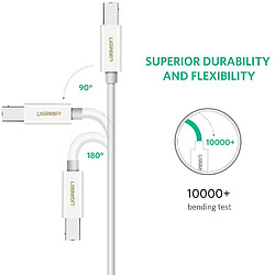 Avis UGREEN Câble Imprimante USB C Mâle vers USB B Mâle Cordon Imprimante Type C Compatible avec MacBook Pro iMac Pro Dell XPS 15 13 HP Spectre X360 (1M, Blanc)