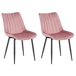 Decoshop26 Lot de 2 chaises de salle à manger coutures décoratives verticales avec pieds en métal noir assise en velours rose 10_0001746