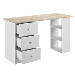 Helloshop26 Bureau table poste de travail informatique avec 3 tiroirs 120 cm blanc et bois 03_0004709 