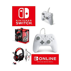 Pack Manette SWITCH Filaire Nintendo BLANCHE MATE Officielle + Casque Gamer PRO H3 Rouge SPIRIT OF GAMER SWITCH