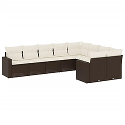 vidaXL Salon de jardin avec coussins 9 pcs marron résine tressée