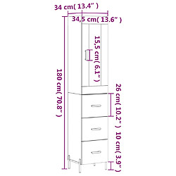 vidaXL Buffet haut Noir 34,5x34x180 cm Bois d'ingénierie pas cher