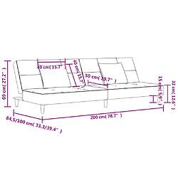 vidaXL Canapé-lit à 2 places avec deux oreillers crème velours pas cher